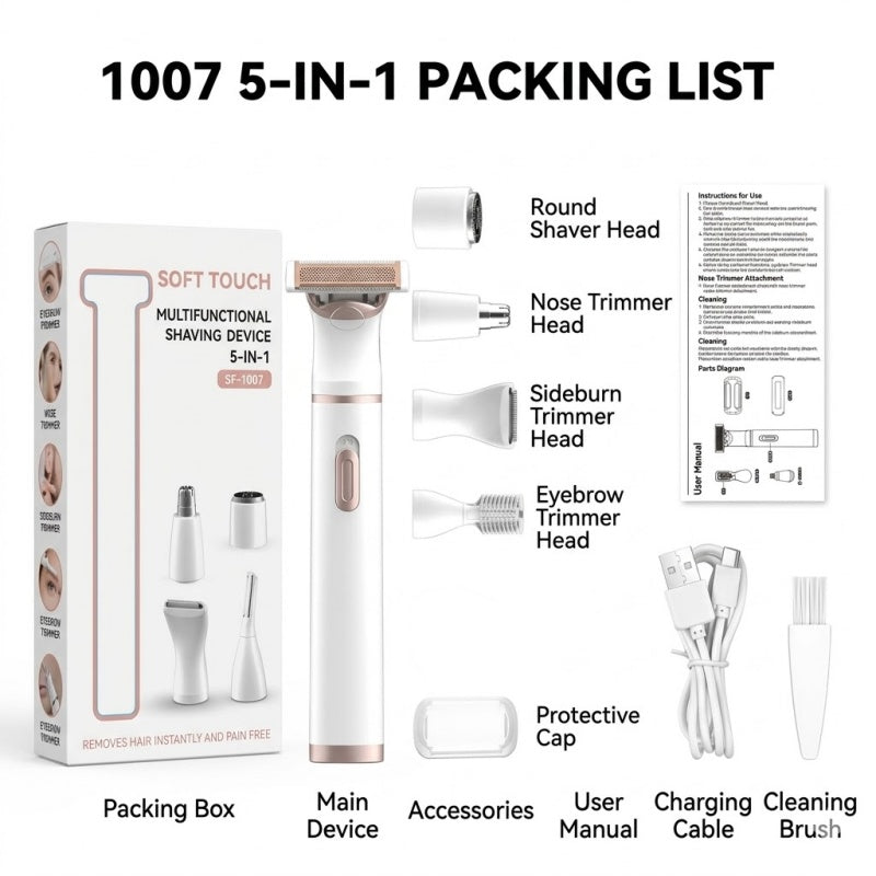 Women's 5-in-1 Electric Shaver and Hair Trimmer Grooming Kit, Type-C Rechargeable