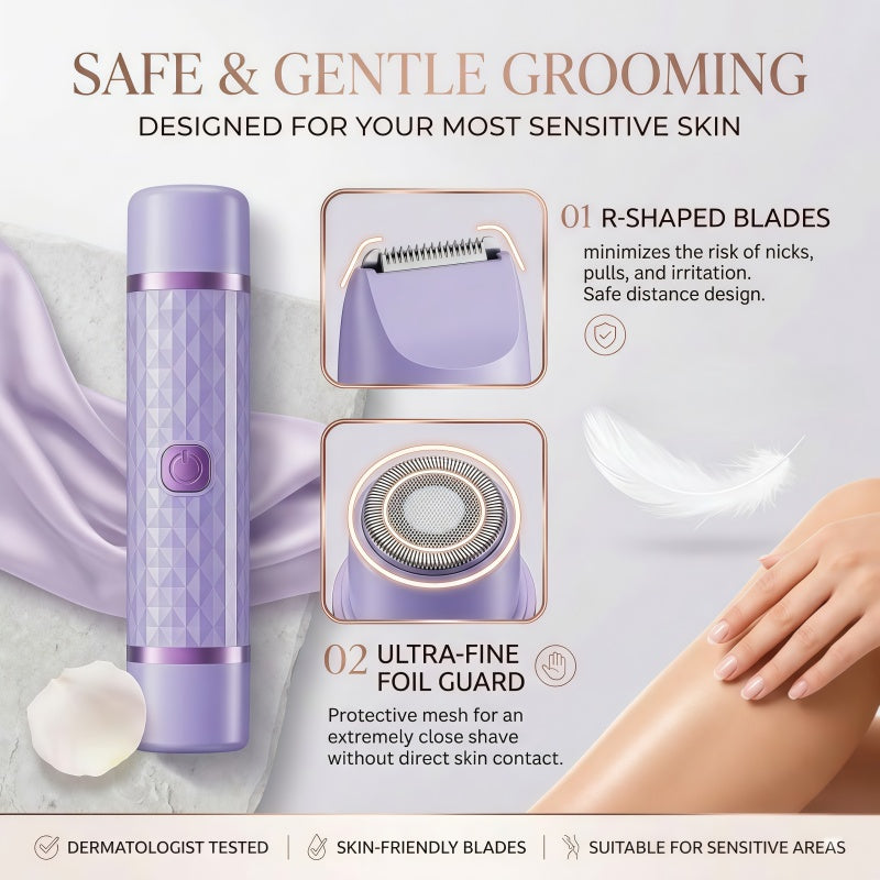 Women's 2-in-1 Electric Shaver & Hair Trimmer - IPX7 Waterproof, Cordless Wet/Dry Grooming Kit