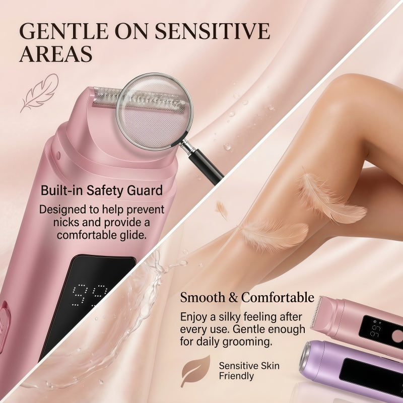 2-in-1 Women's Electric Shaver and Bikini Trimmer - IPX6 Waterproof Wet/Dry Razor with LED Display & Type-C Charging