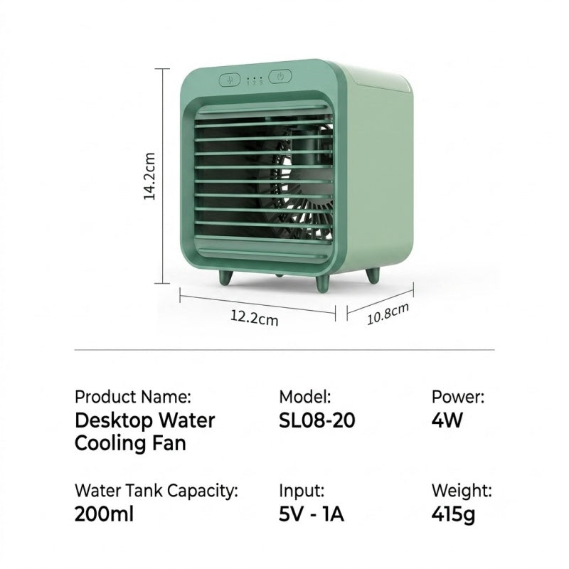 Portable Desktop Air Cooler Fan – USB Rechargeable Evaporative Air Conditioner with Top-Fill Water Tank, 3 Speeds & Ultra-Quiet Operation