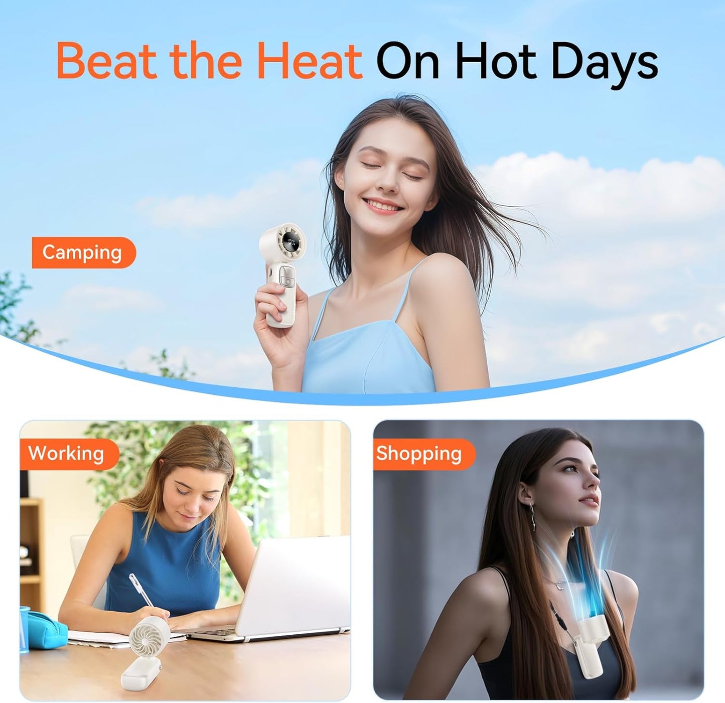 3-in-1 Portable Handheld Turbo Fan – 100 Speed Adjustable Mini Neck & Desk Fan with LED Display & 3000mAh Battery