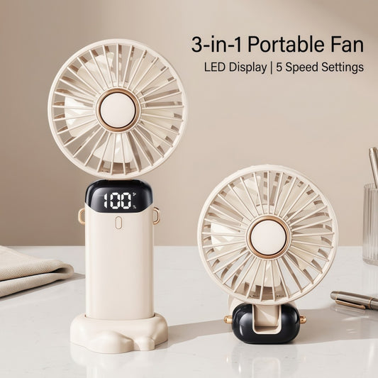 Portable Handheld Fan – 10000mAh USB-C Rechargeable Mini Fan with Smart LED Display, 5 Speeds, 90° Foldable Neck & Aroma Diffuser