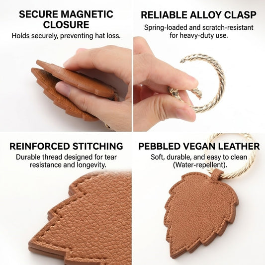 Vegan Leather Magnetic Hat Clip for Travel, Hands-Free Hat Holder Accessory for Bags and Luggage