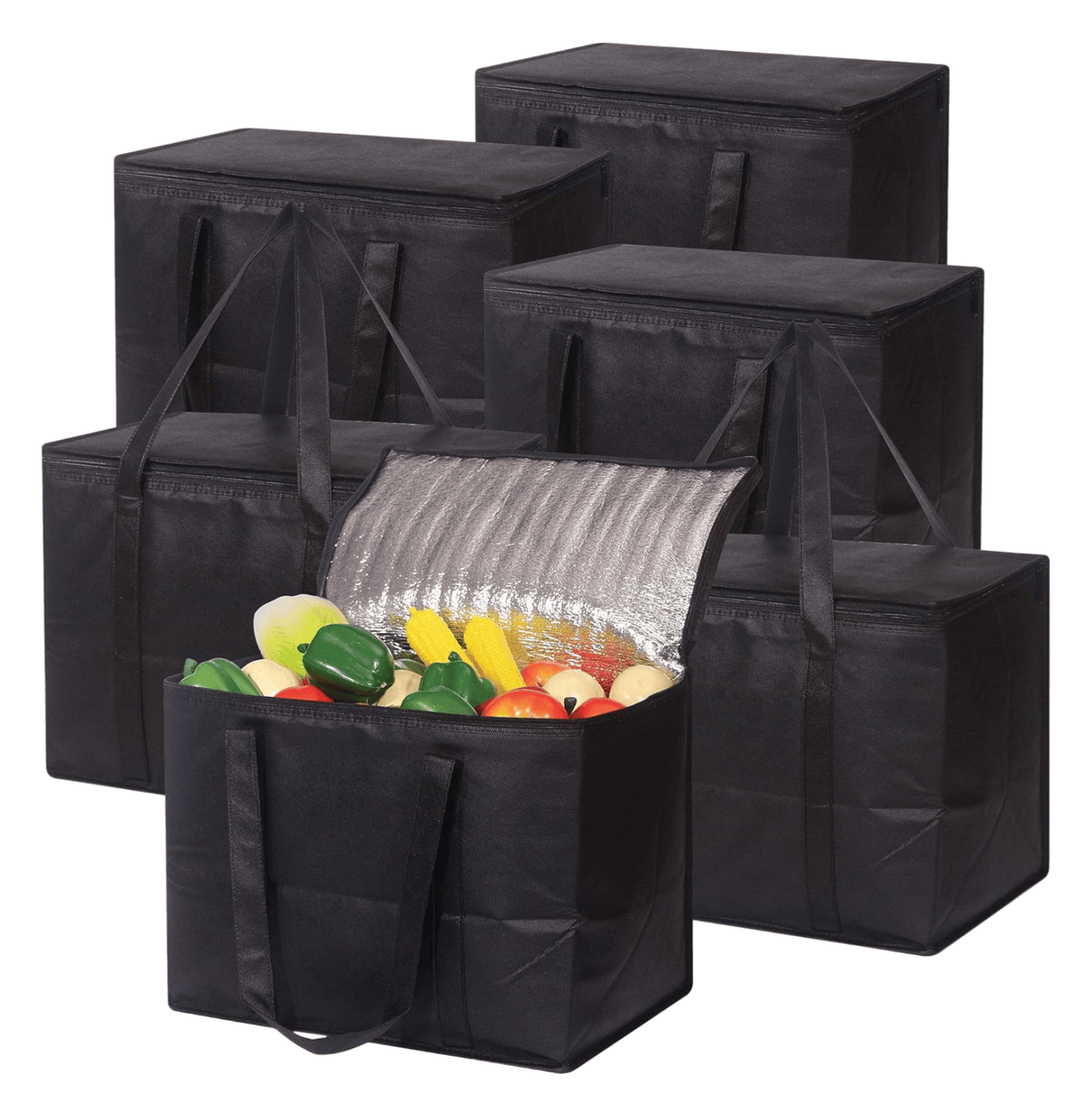 Heavy Duty Reusable Insulated Grocery Bag - Thermal Food Delivery Cooler Bag, Black