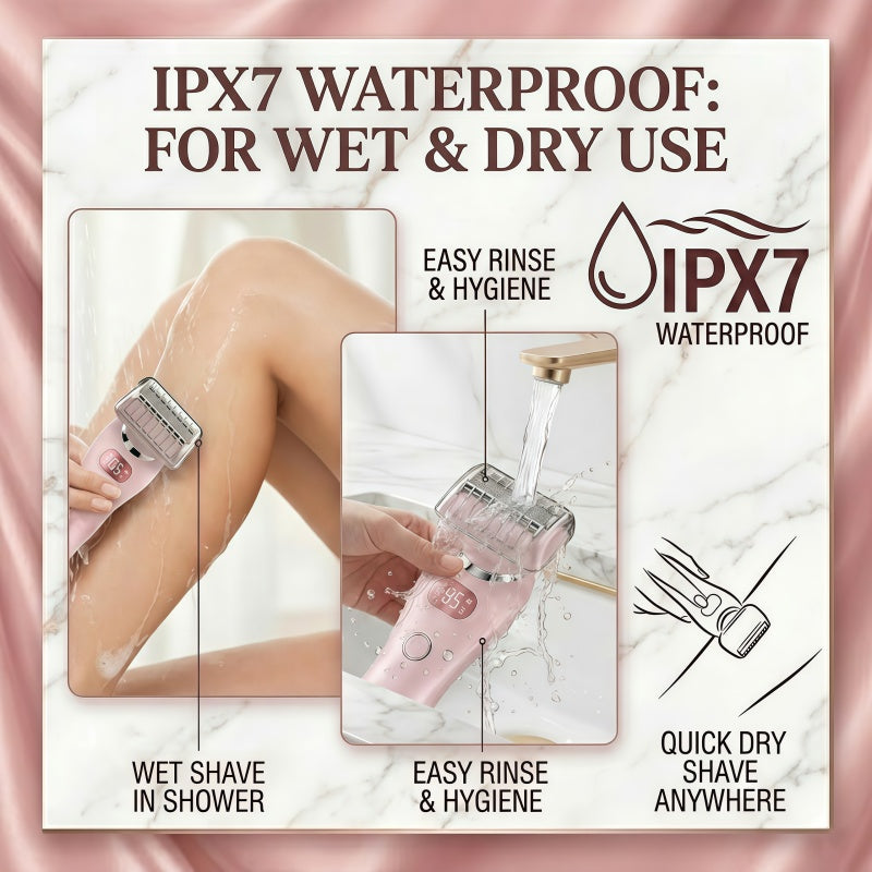 Women's 2-in-1 Electric Shaver & Trimmer Set, IPX7 Waterproof, LED Display, USB Rechargeable