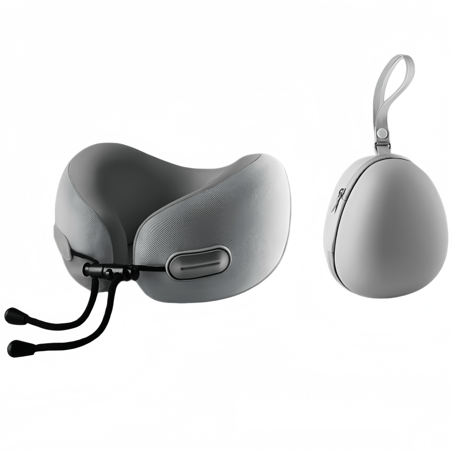 Ergonomic Memory Foam Travel Neck Pillow with Compact Hard Case, 3D Contoured Support, Washable Cover