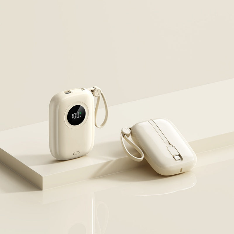 PD 20W Mini Portable Power Bank with Built-in Cable, LED Display & 3-Device Simultaneous Fast Charging
