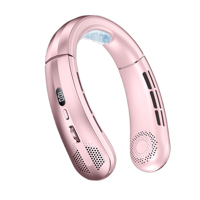 Portable Wearable Neck Fan with Ceramic Cooling Pad, 5000mAh Battery, 100-Speed Stepless Control, Bladeless Design