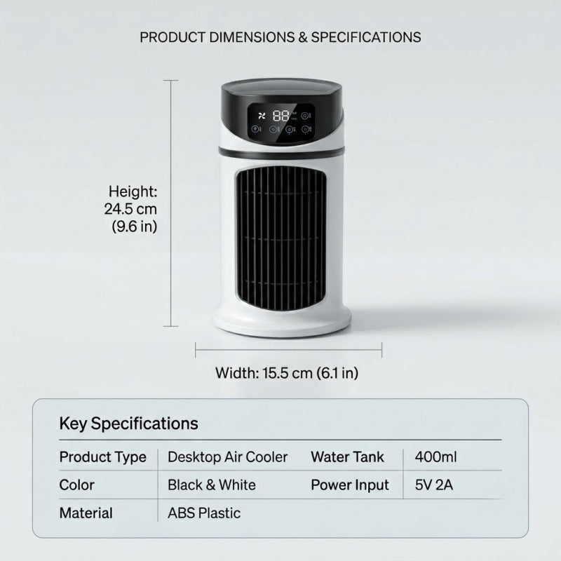 3-in-1 Portable Evaporative Air Cooler & Humidifier – Desk Tower Fan with LED Touch Screen, 6 Speeds & 12H Timer