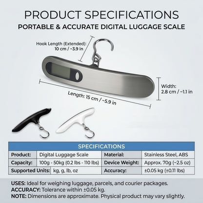 Portable Digital Luggage Scale - 110lbs/50kg Hanging Travel Weight Scale with Backlit LCD & Tare Function