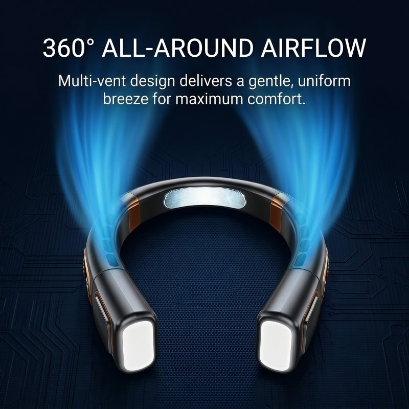 Portable Neck Fan with LED Light, 360° Airflow Ceramic Ice Cooling, 5 Speeds, 4000mAh Rechargeable Wearable Personal Fan
