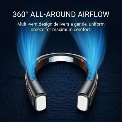 Portable Neck Fan with LED Light, 360° Airflow Ceramic Ice Cooling, 5 Speeds, 4000mAh Rechargeable Wearable Personal Fan