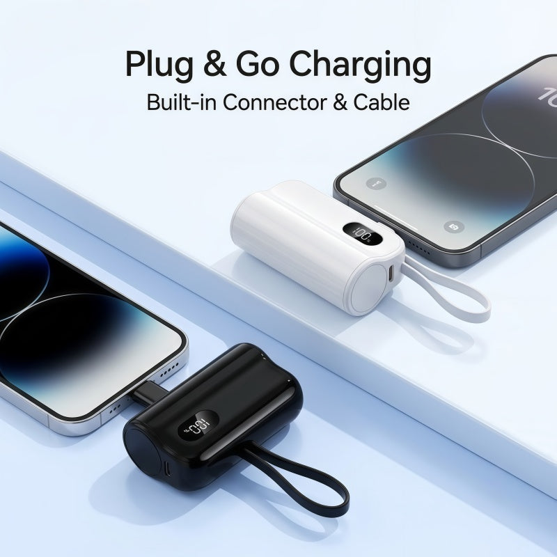 5000mAh Mini Portable Power Bank with Built-in Cables & Phone Stand