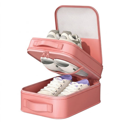 Dual-Layer Travel Shoe Organizer Bag - Water-Repellent Portable Packing Cube with Trolley Sleeve