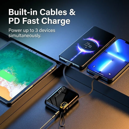 10000mAh Mini Power Bank with Built-in Cables, 66W Fast Charging Portable Battery Pack