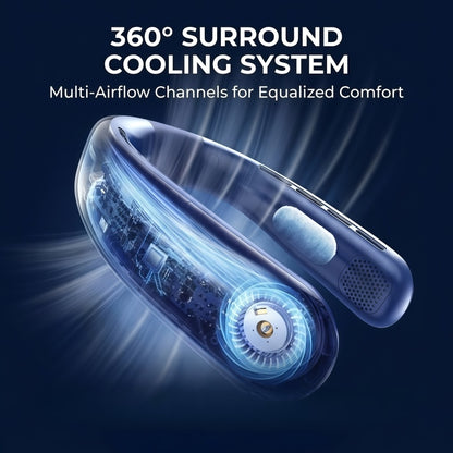 Portable Bladeless Neck Fan – 360° Cooling, 5-Speed Personal Wearable Fan with Smart LED Display & TEC Cooling Plate