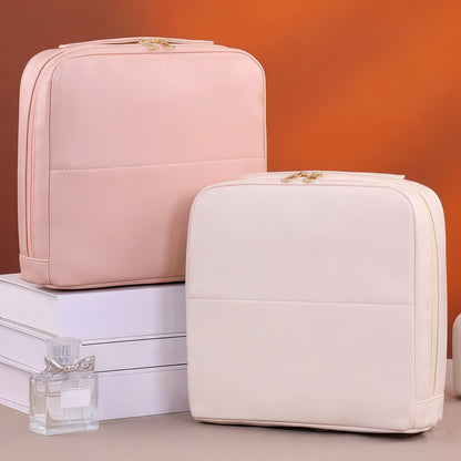 Premium Leather Travel Cosmetic Case with Magnetic Closure and Trolley Sleeve - Multi-Compartment Organizer
