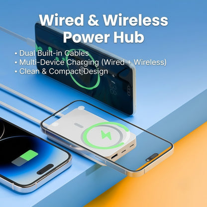 10000mAh Magnetic Power Bank with Built-in Cables & Foldable Kickstand – 22.5W Fast Charging Wireless Portable Charger