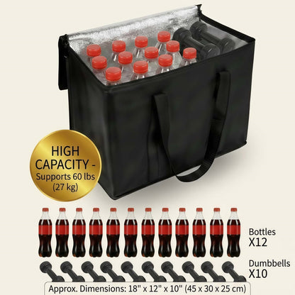 Heavy Duty Reusable Insulated Grocery Bag - Thermal Food Delivery Cooler Bag, Black