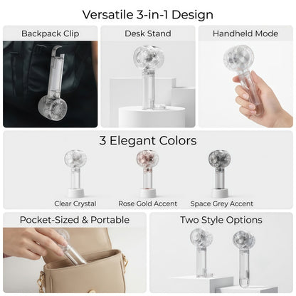 3-in-1 Portable Cyberpunk Mini Handheld Fan – Ultra-Quiet USB-C Rechargeable Personal Desk & Clip-On Fan with Cold Compress Feature