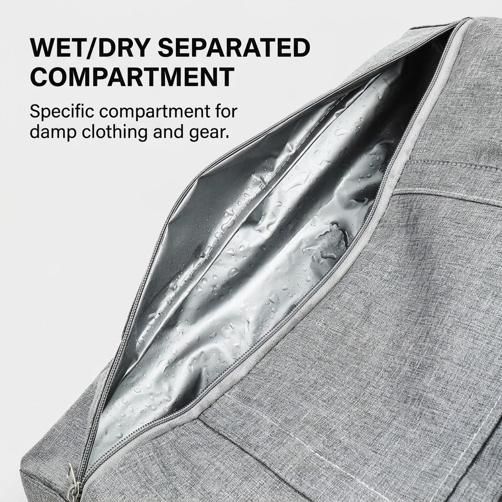 Water-Resistant Travel Duffel Bag with Wet/Dry Pocket & Shoe Compartment - Gray