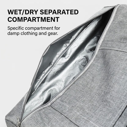 Water-Resistant Travel Duffel Bag with Wet/Dry Pocket & Shoe Compartment - Gray