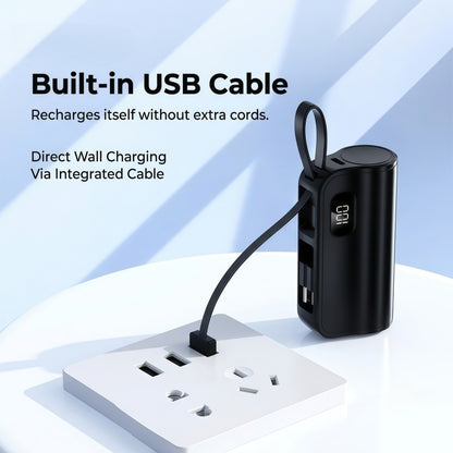 5000mAh Mini Portable Power Bank with Built-in Cables & Phone Stand