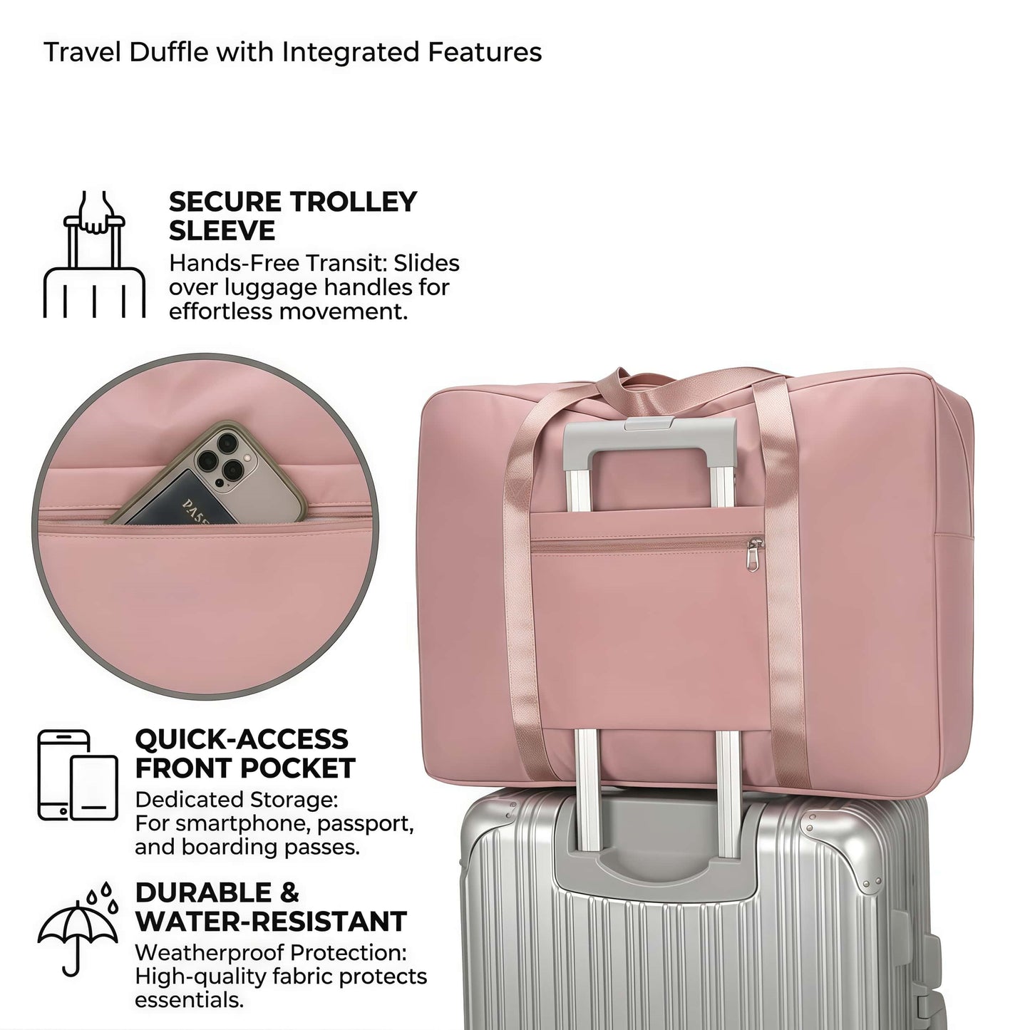 Unisex Oxford Fabric Travel Duffle Bag with Trolley Sleeve, 20L Large Capacity Carry-On Luggage Bag for Weekender
