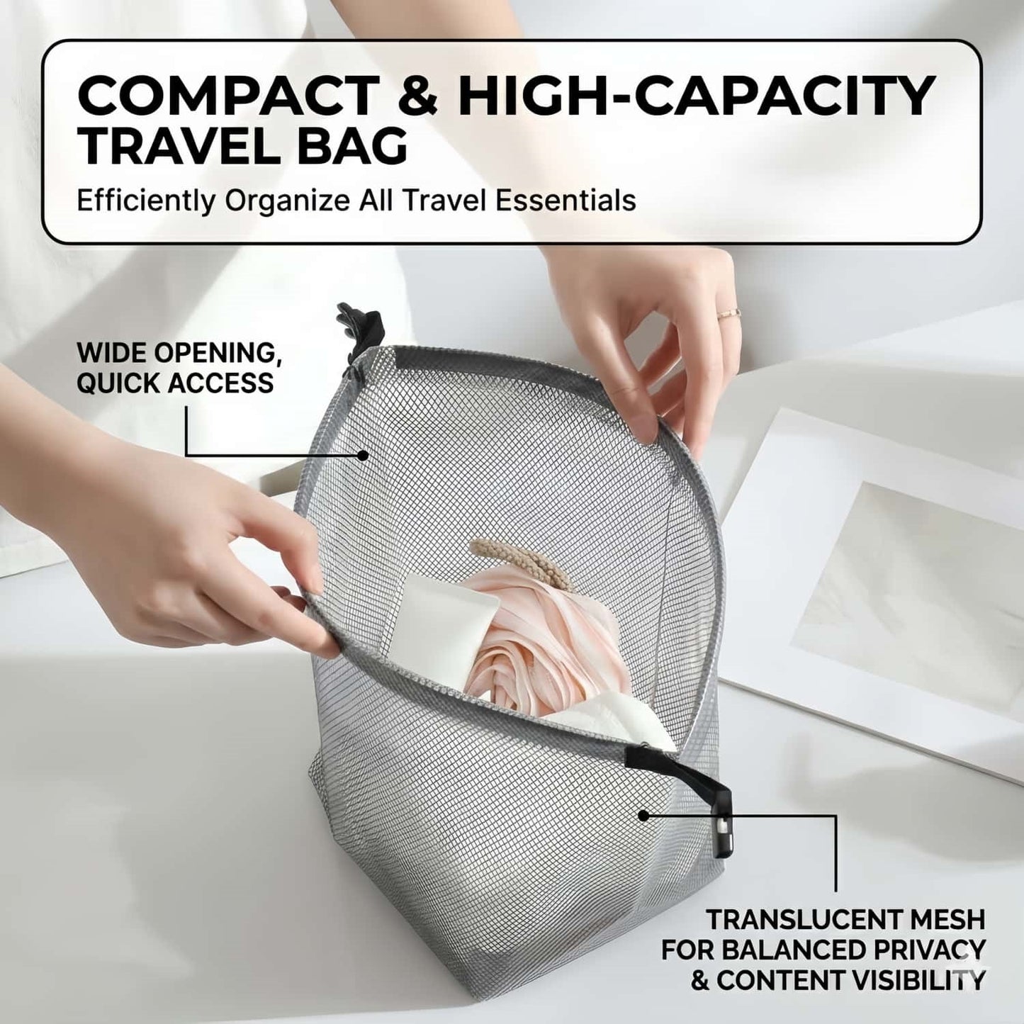 Water-Resistant EVA Mesh Travel Dry Bag - Roll-Top Swim, Gym & Toiletry Organizer