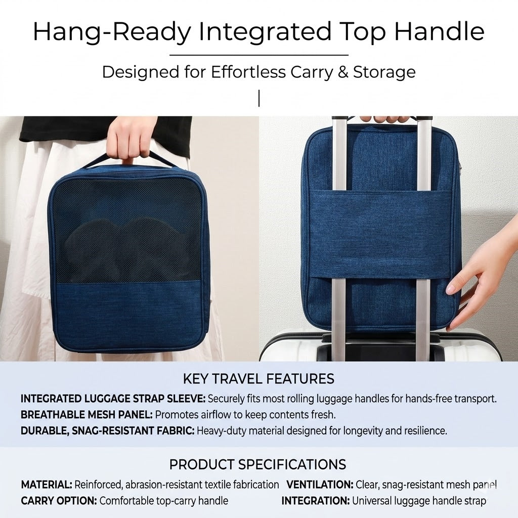 3-Layer Travel Shoe Bag Organizer with Luggage Strap, Water-Resistant Shoe Pouch for Men & Women