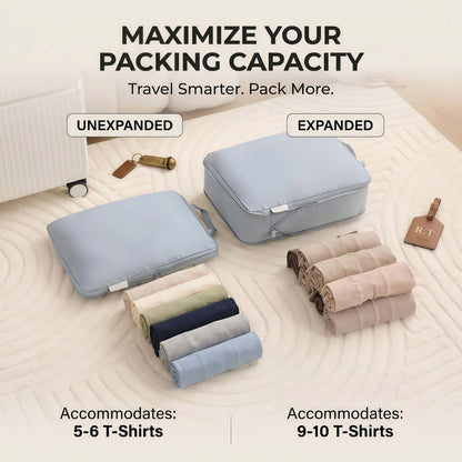 8-Piece Compression Packing Cubes Set for Travel, Expandable Luggage Organizers with Shoe Bag & Toiletry Pouch