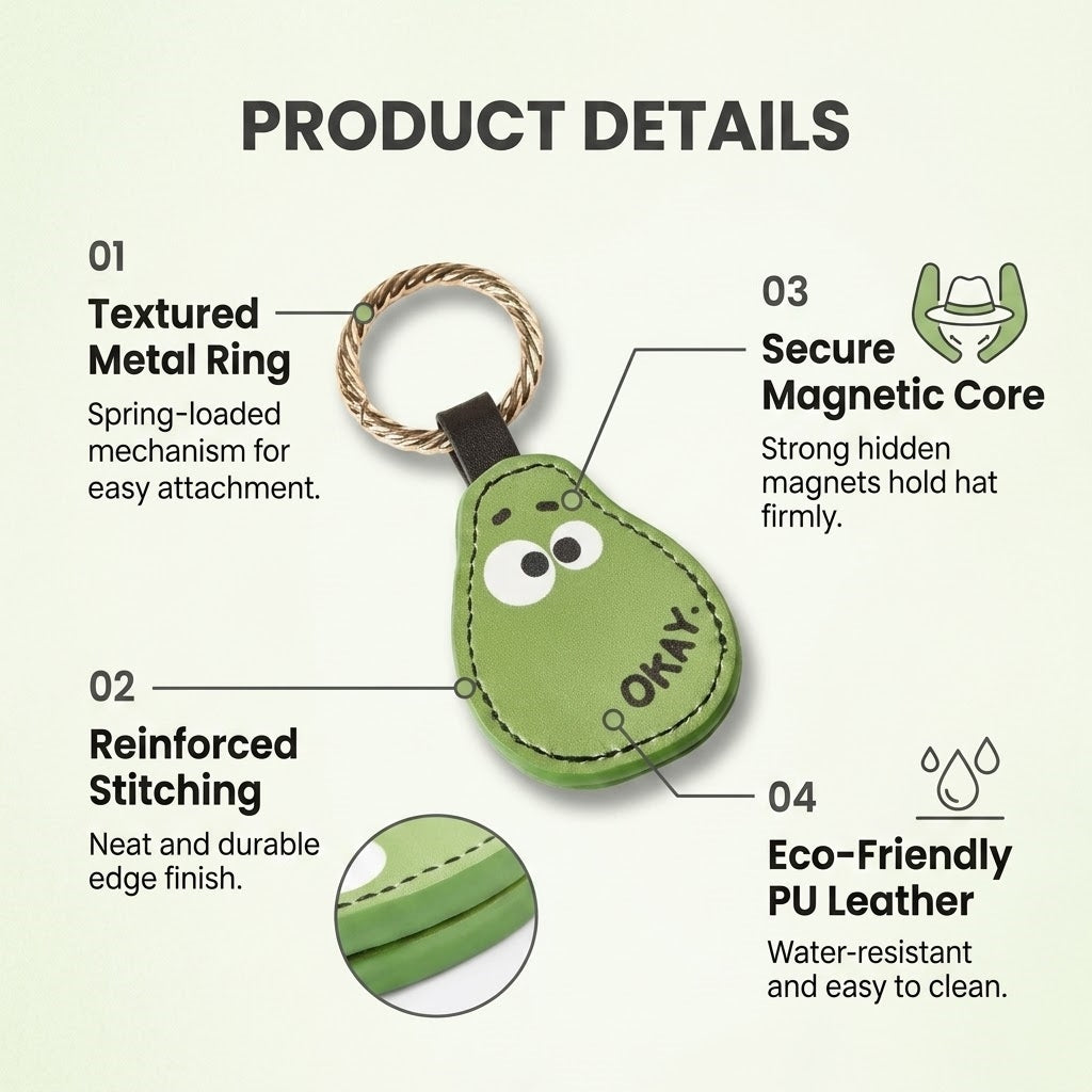 Magnetic Travel Hat Clip for Bag - PU Leather Hands-Free Hat Holder