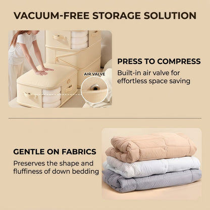 Multi-Layer Compressible Fabric Storage Bag with Air Valve and Window for Blankets Quilts, Multiple Sizes