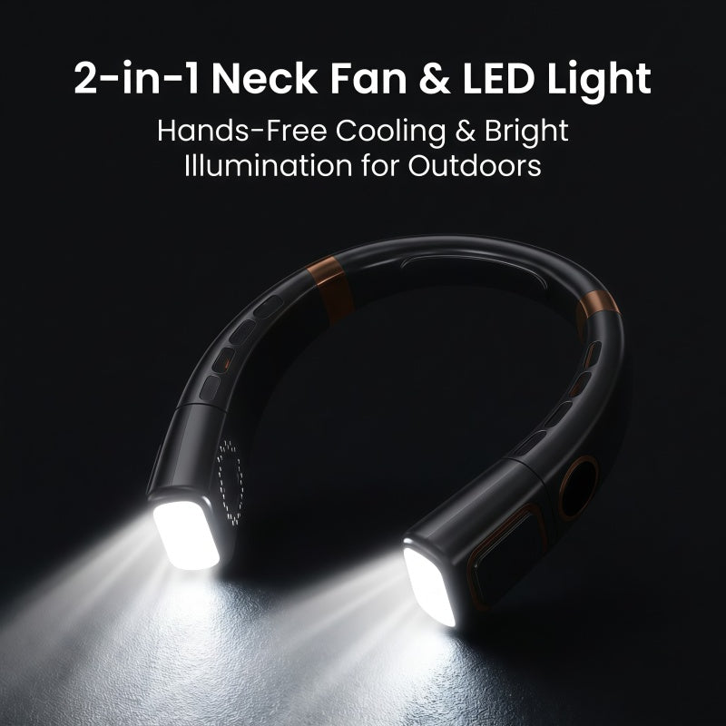 Portable Neck Fan with LED Light, 360° Airflow Ceramic Ice Cooling, 5 Speeds, 4000mAh Rechargeable Wearable Personal Fan