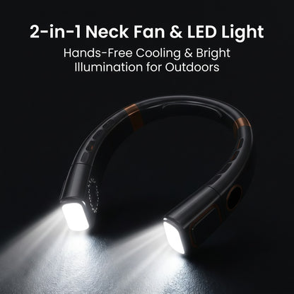 Portable Neck Fan with LED Light, 360° Airflow Ceramic Ice Cooling, 5 Speeds, 4000mAh Rechargeable Wearable Personal Fan