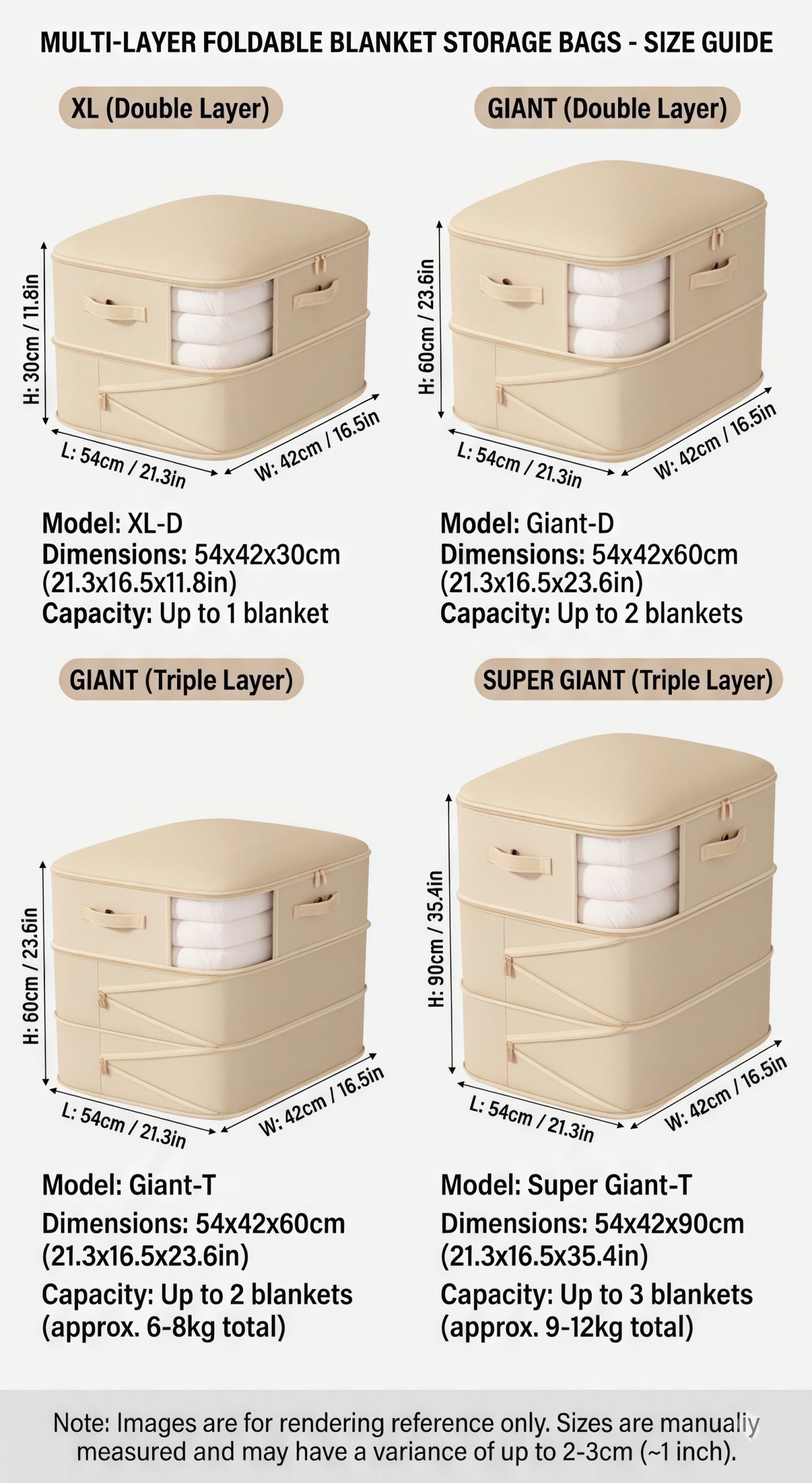 Multi-Layer Compressible Fabric Storage Bag with Air Valve and Window for Blankets Quilts, Multiple Sizes
