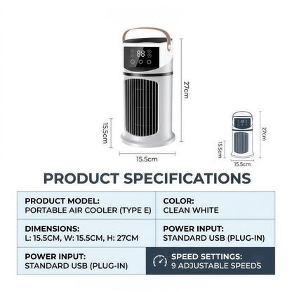 Portable Evaporative Air Cooler & Cool Mist Humidifier – Desk Tower Fan with 9 Speeds, Smart Touch Control & Night Light