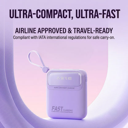 10000mAh Portable Power Bank with Built-in 4 Cables & Lanyard - Fast Charging Travel Battery Pack for iPhone, USB-C & Android