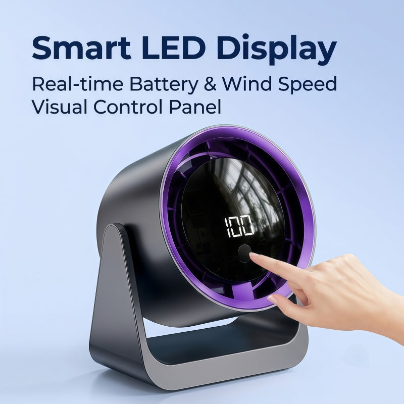 2-in-1 Turbo Desk & Wall Mount Personal Cooling Fan – Smart LED Display, 100 Speed Settings & 180° Vertical Tilt