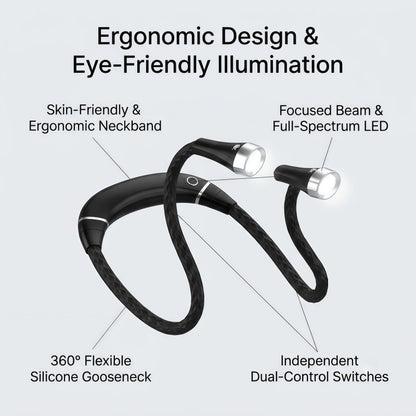 Rechargeable LED Neck Reading Light – Hands-Free Flexible Book Light with 3 Color Modes & Power Bank