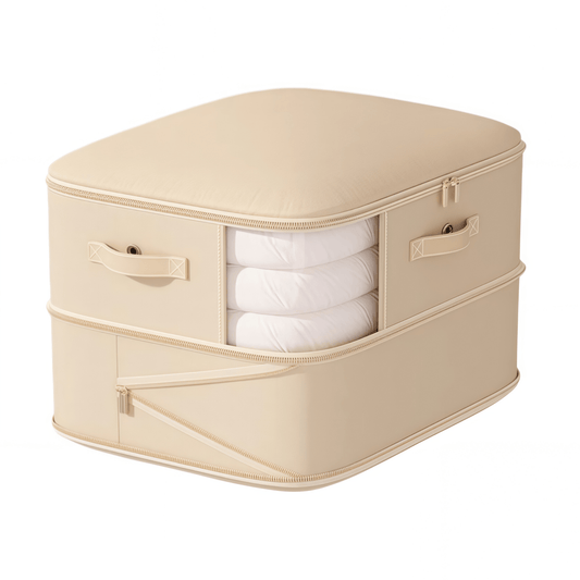 Multi-Layer Compressible Fabric Storage Bag with Air Valve and Window for Blankets Quilts, Multiple Sizes