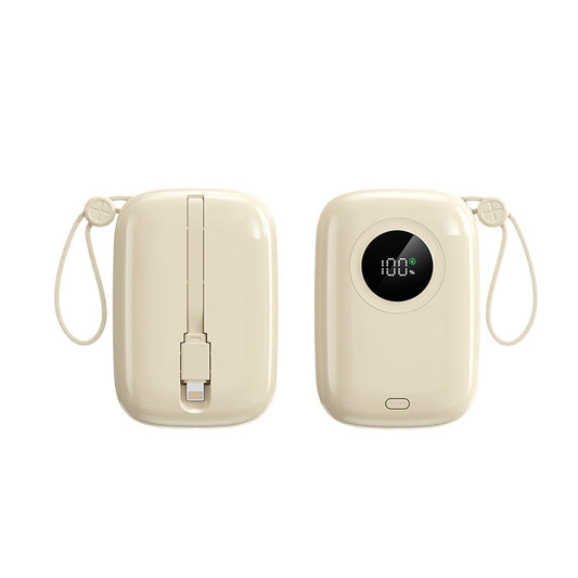 PD 20W Mini Portable Power Bank with Built-in Cable, LED Display & 3-Device Simultaneous Fast Charging