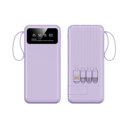 Portable Power Bank 10000mAh with Built-in Cables – 27W PD Fast Charging Travel Battery Pack with Digital LED Display