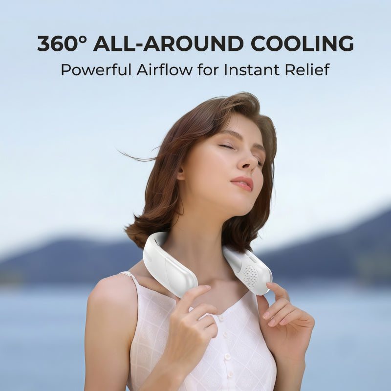 Portable Bladeless Neck Fan – 360° Cooling, 5-Speed Personal Wearable Fan with Smart LED Display & TEC Cooling Plate