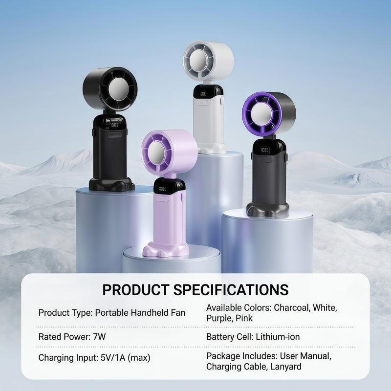 Portable Handheld Turbo Fan with Semiconductor Cooling Plate, 199 Stepless Speeds, 3000mAh Rechargeable Foldable Personal Desk Fan with LED Display