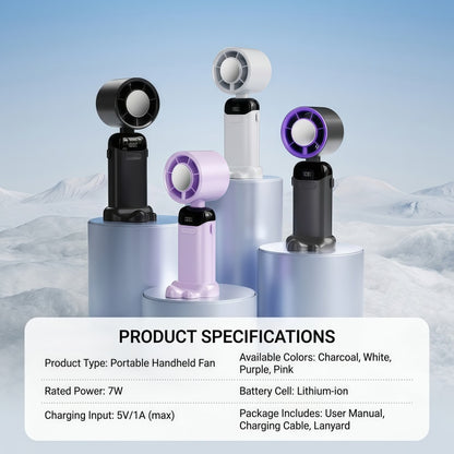 Portable Handheld Turbo Fan with Semiconductor Cooling Plate, 199 Stepless Speeds, 3000mAh Rechargeable Foldable Personal Desk Fan with LED Display