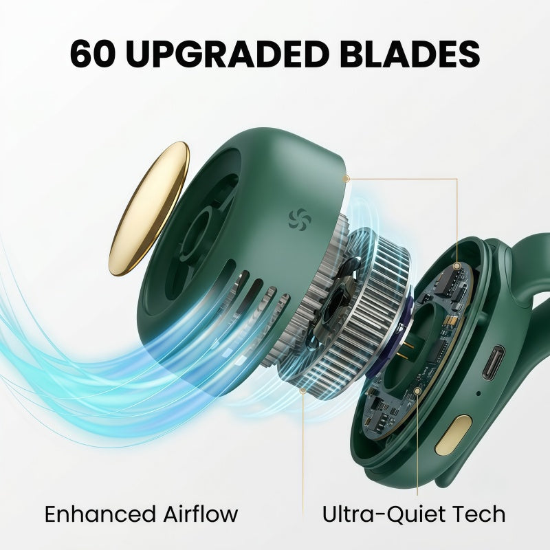 Portable Bladeless Clip-On Fan – 360° Airflow Personal Wearable Pocket Fan
