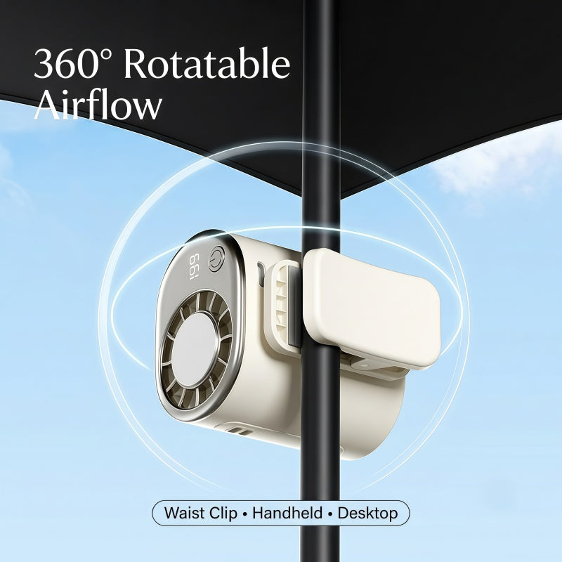 Portable Waist Clip Fan, 199-Speed Turbocharged Personal Cooling Fan with Digital Display & Lanyard