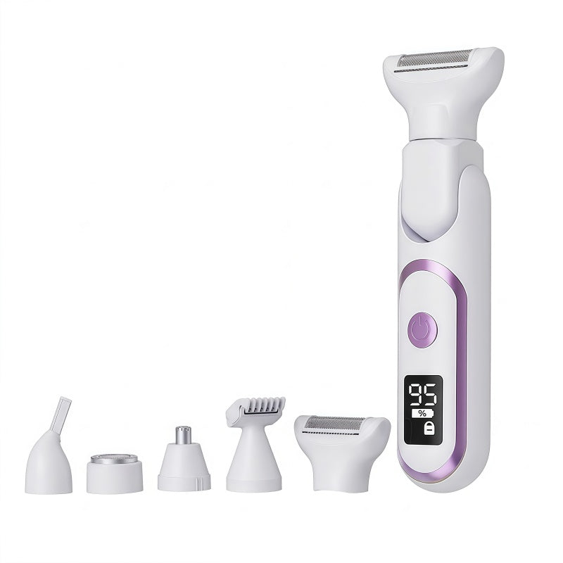 Women's 5-in-1 Electric Shaver & Grooming Kit - Cordless, IPX7 Waterproof, LED Display - Purple