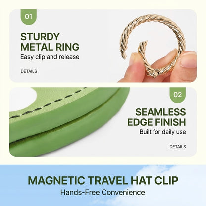 Magnetic Travel Hat Clip for Bag - PU Leather Hands-Free Hat Holder